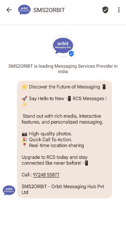 RCS Rich Content messaging template supporting rich text, detailed information and call-to-action buttons for businesses.